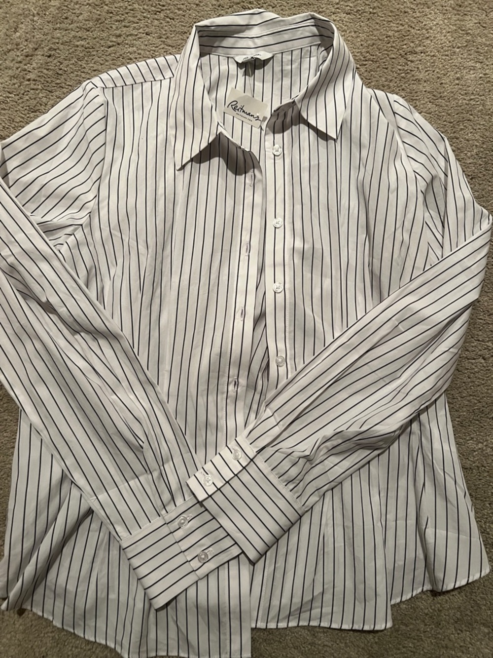 Reitmans White Button-Down Shirt with Black Pinstripes. NWT - Picture 4 of 5